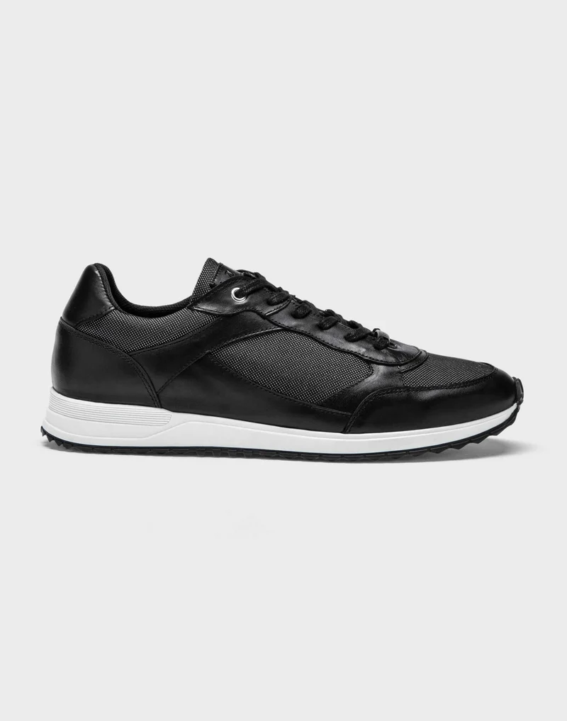 Sneakers cuir et textile noir "Eric"
