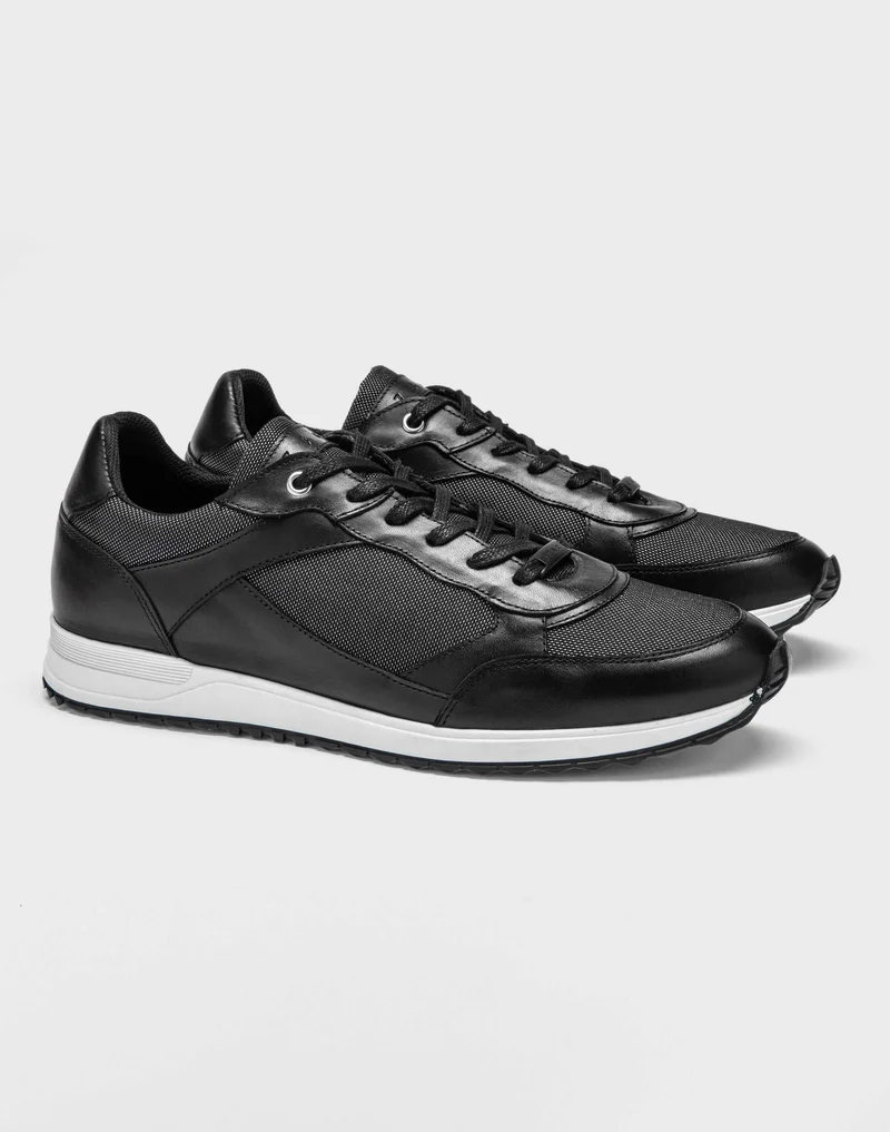 Sneakers cuir et textile noir "Eric"