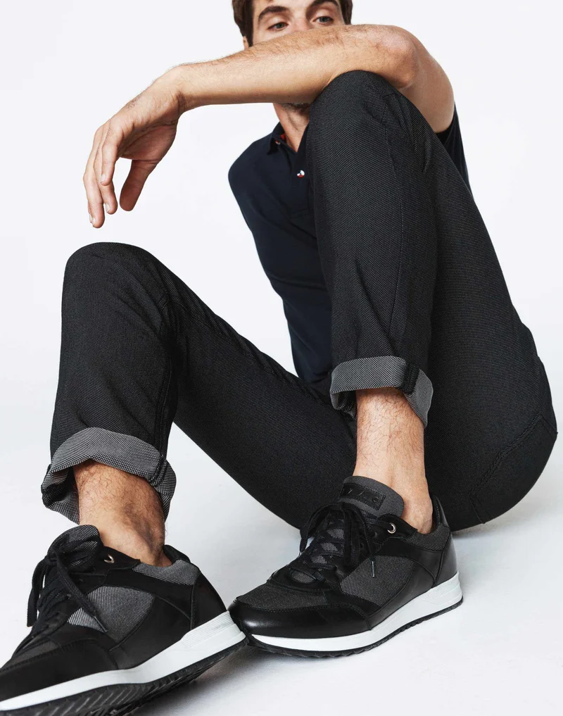Sneakers cuir et textile noir "Eric"