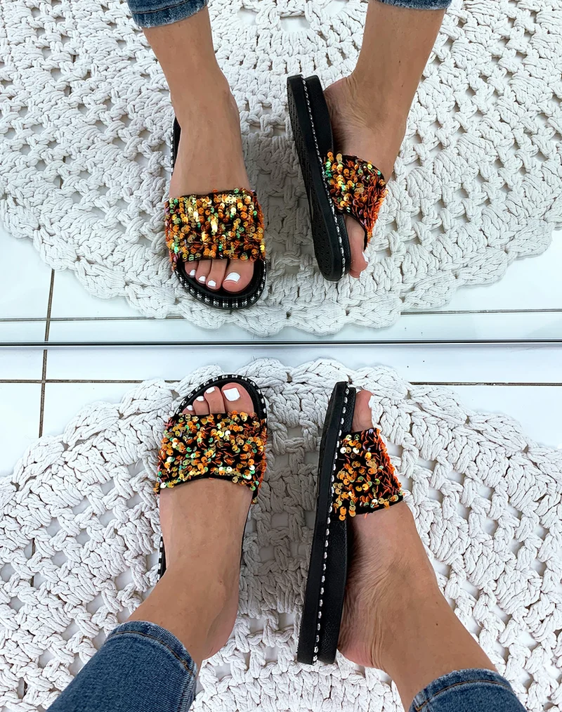 Sandales orange plates à sequins