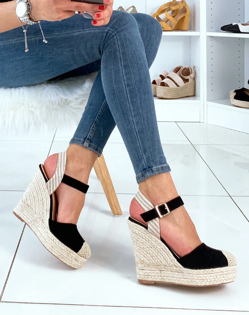 Compensées noires style espadrille