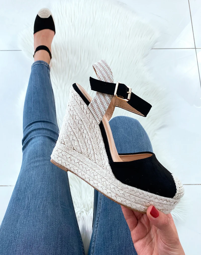Compensées noires style espadrille
