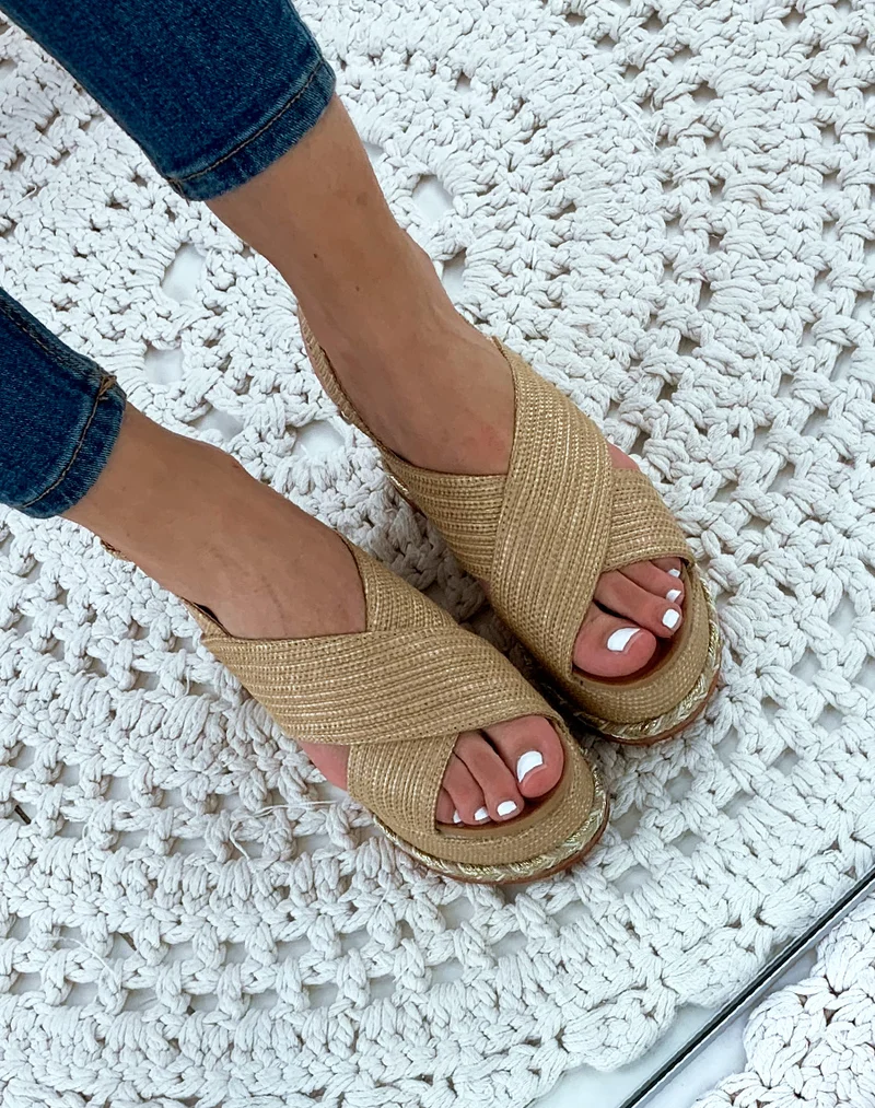 Espadrilles compensées gaufrées beiges