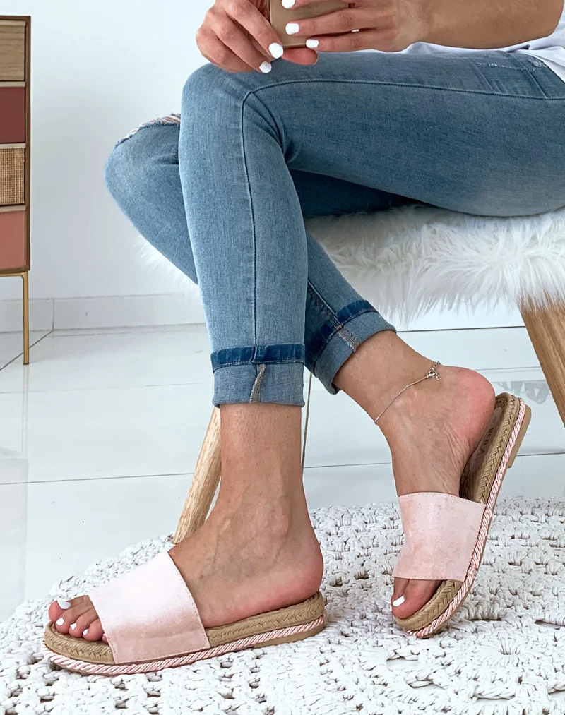 Mules rose suédine semelle en corde