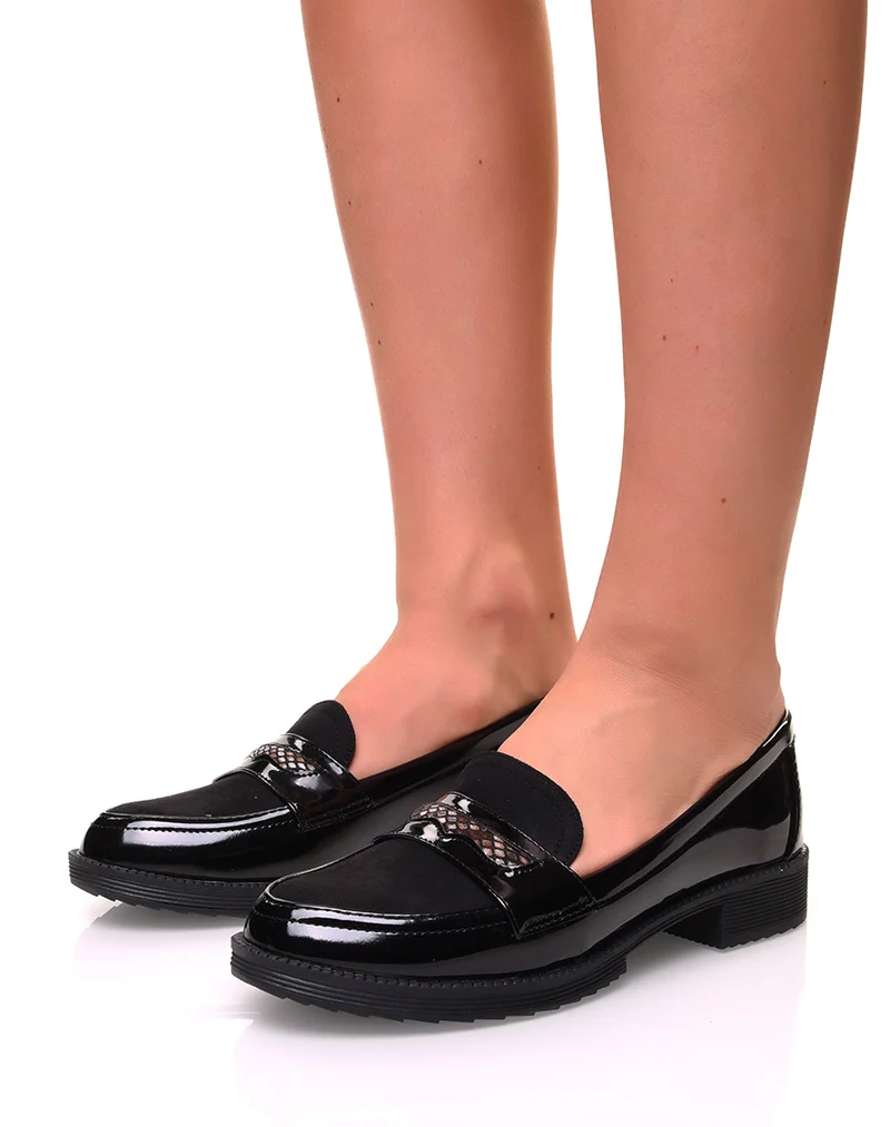 Mocassins noirs bi-matières détails python et résille