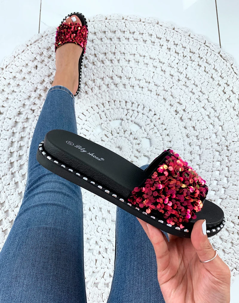 Sandales fuchsia plates à sequins