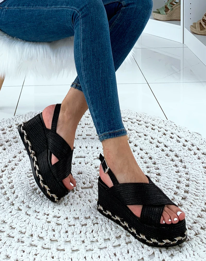 Espadrilles compensées gaufrées noires