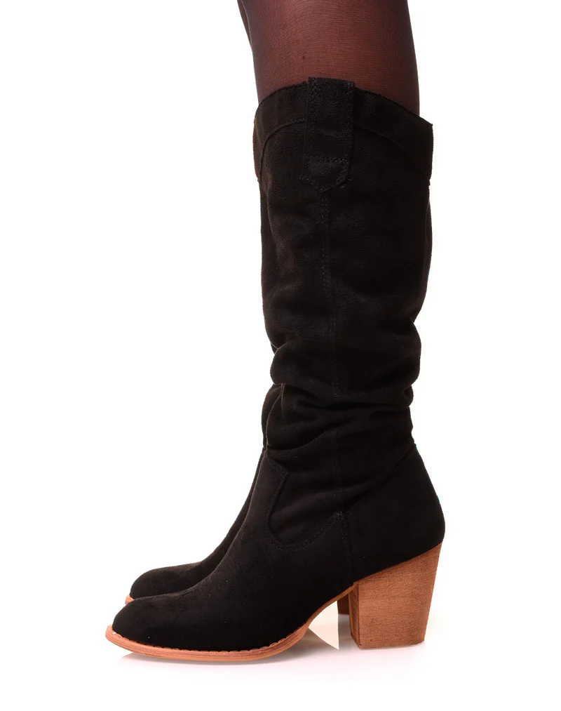 Bottes noires à talons en suédine