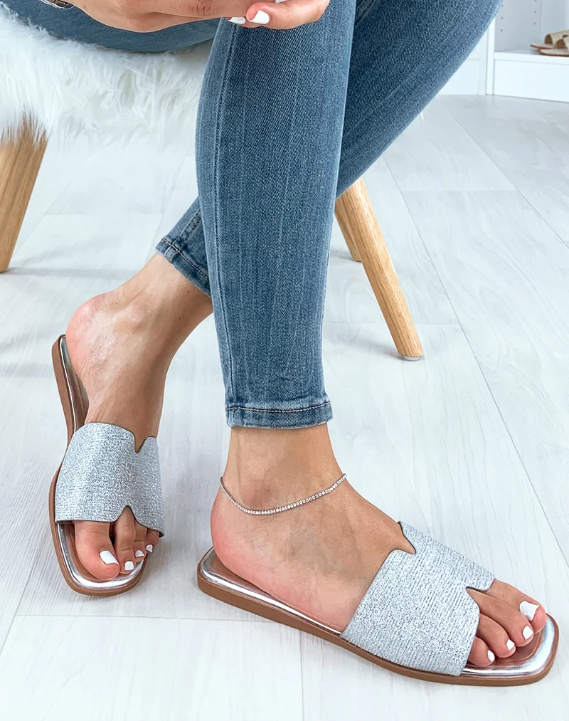 Mules argentées pailletées