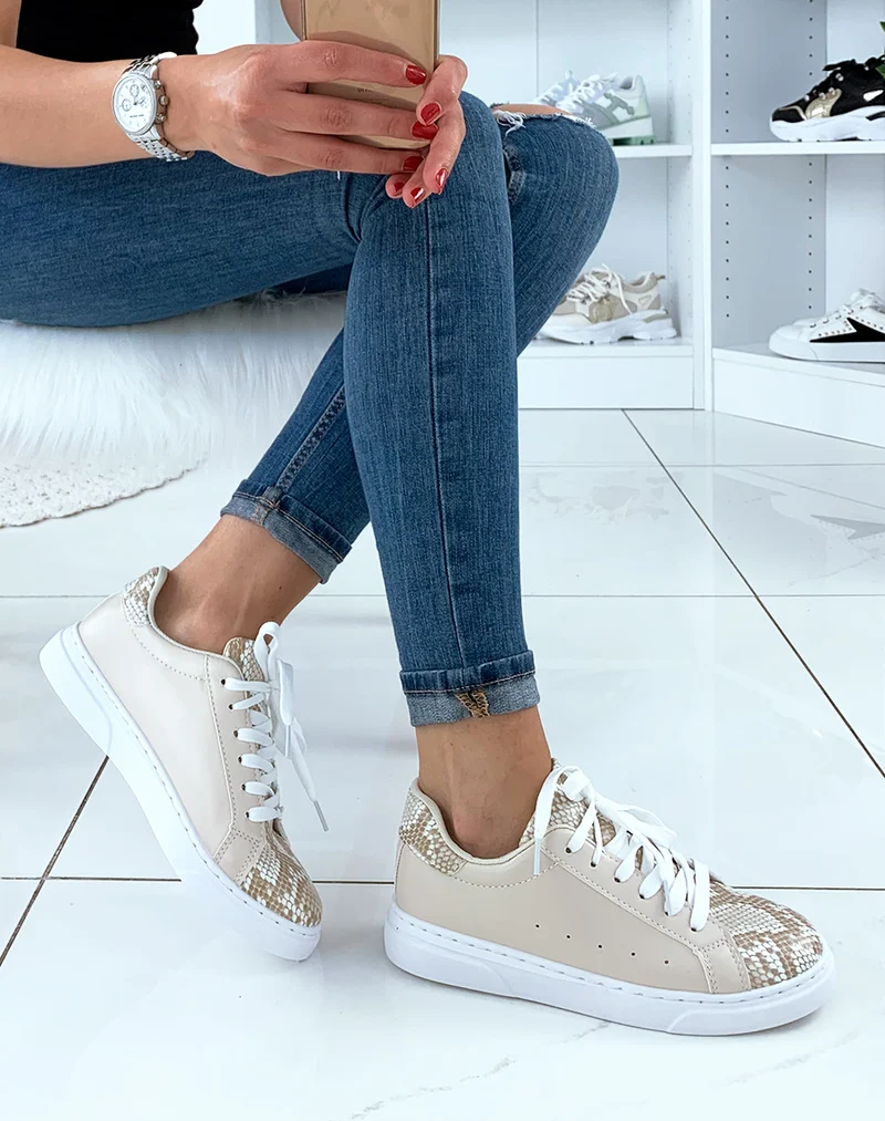 Baskets beige snakeskin