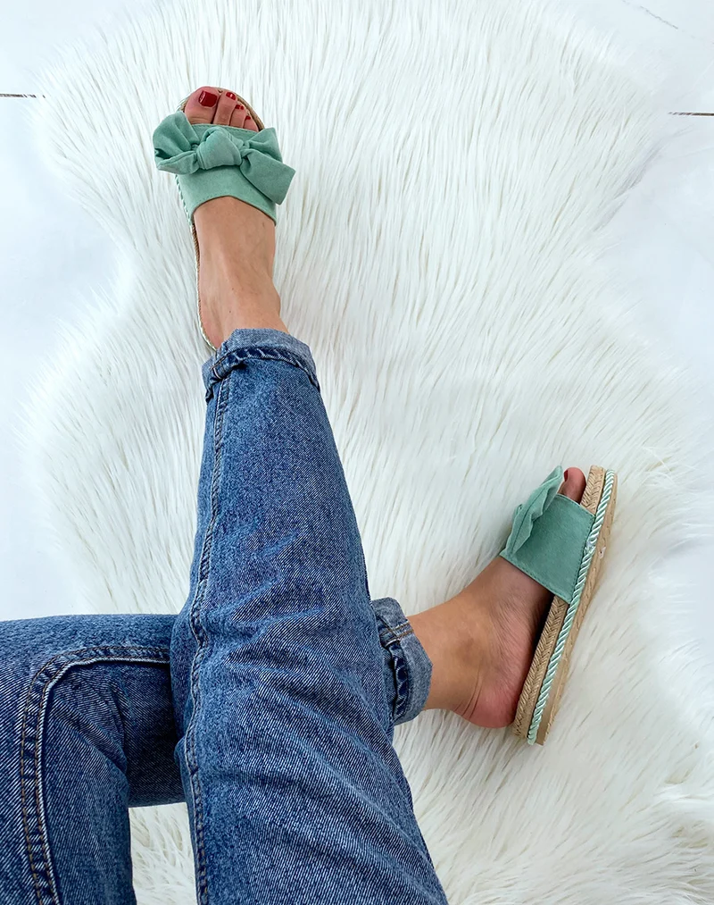 Mules green styles espadrilles à gros nœud