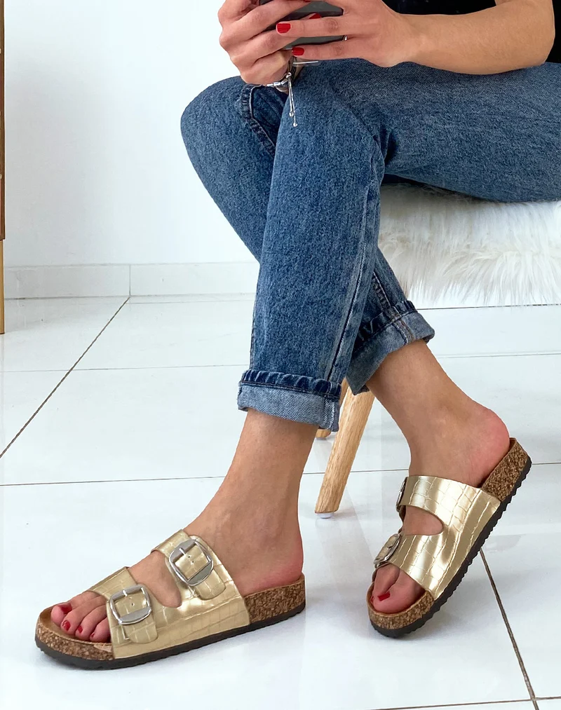 Mules Gold à deux brides