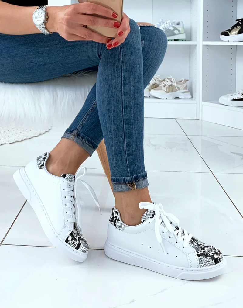 Baskets blanches snakeskin