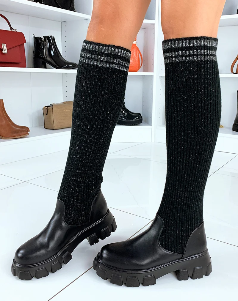 Bottes noires effet chaussettes à paillettes