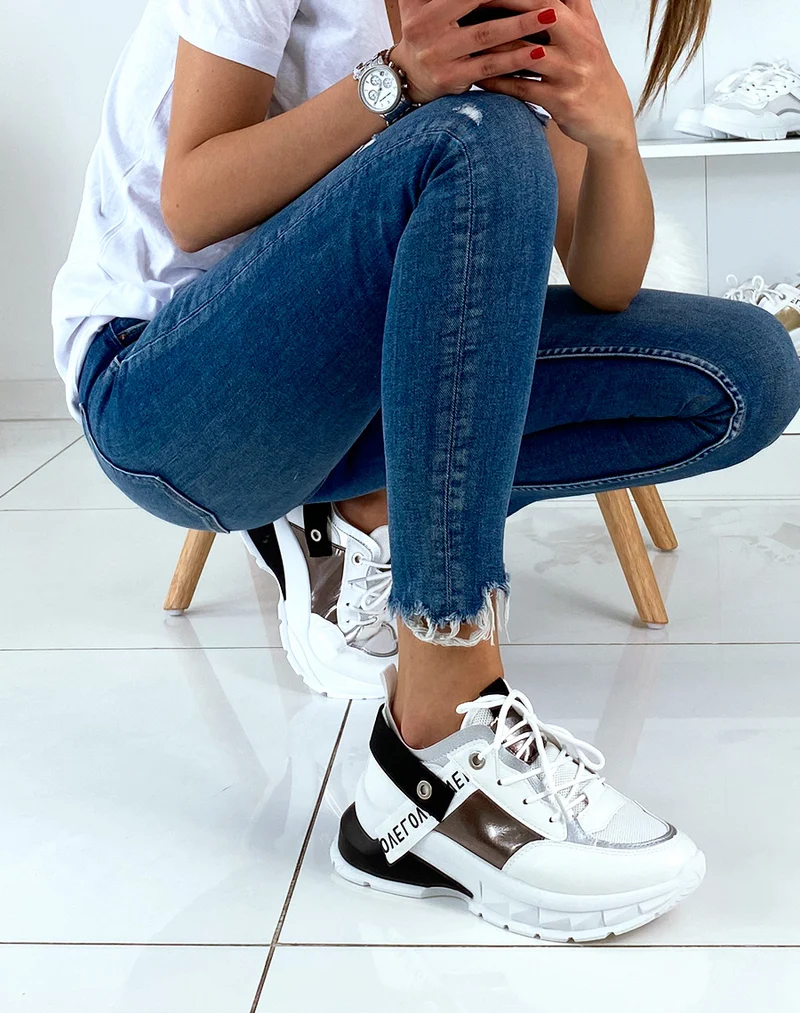 Baskets noires à multiples empiècements et à semelle fantaisie