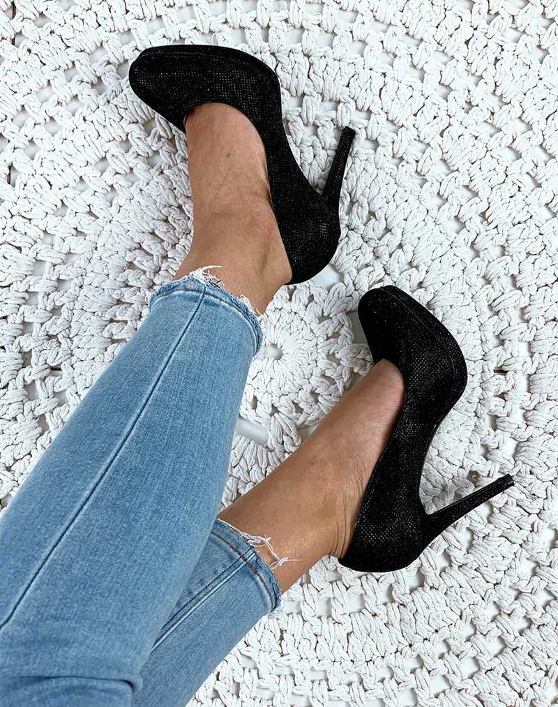 Escarpins noirs effets pailletés à talons aiguilles
