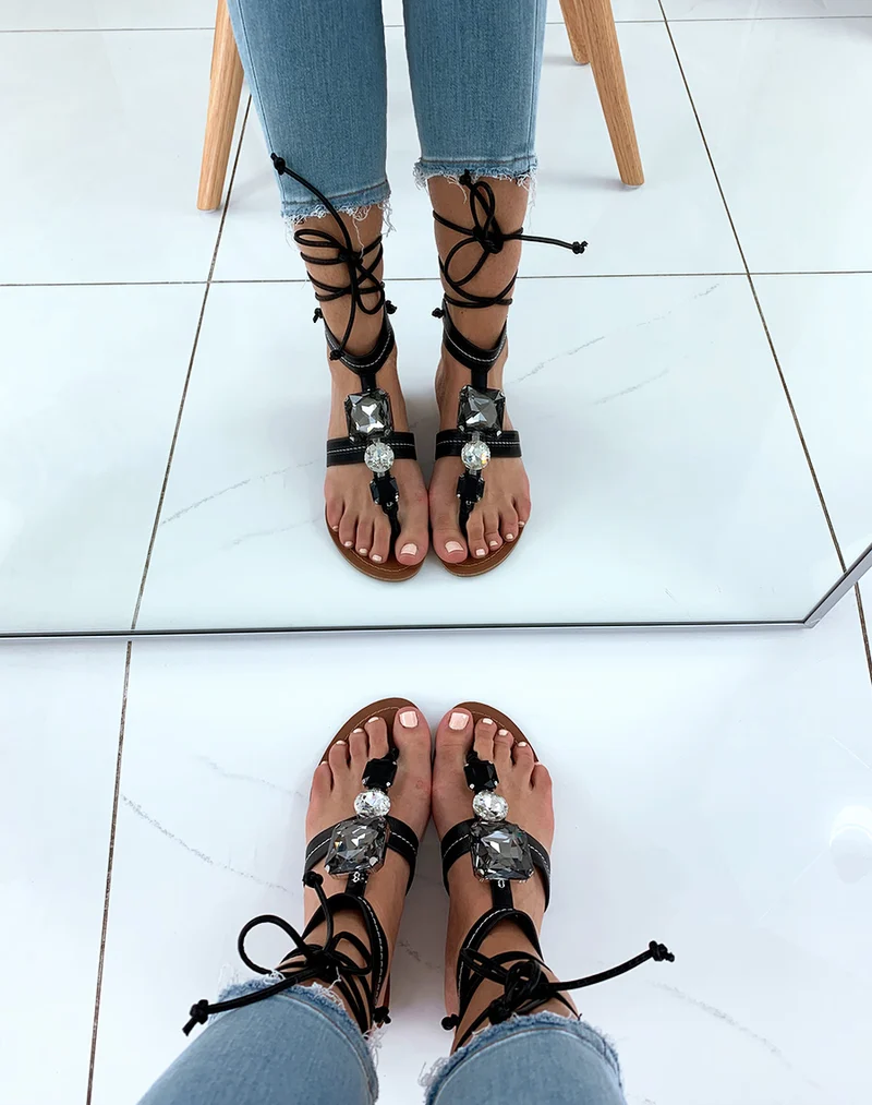 Nu-pieds noirs à strass