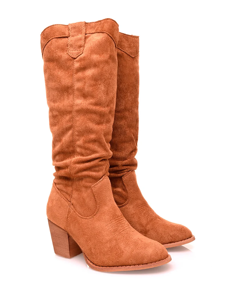Botte camel à talon effet suédine