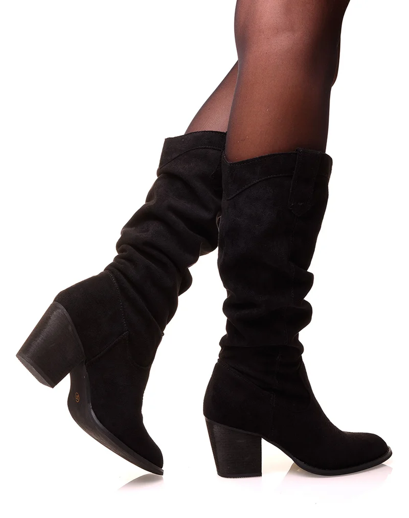 Botte noire à talon effet suédine