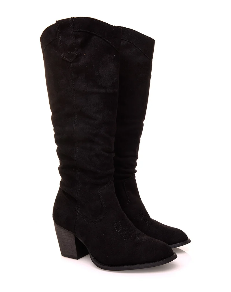 Botte noire à talon effet suédine