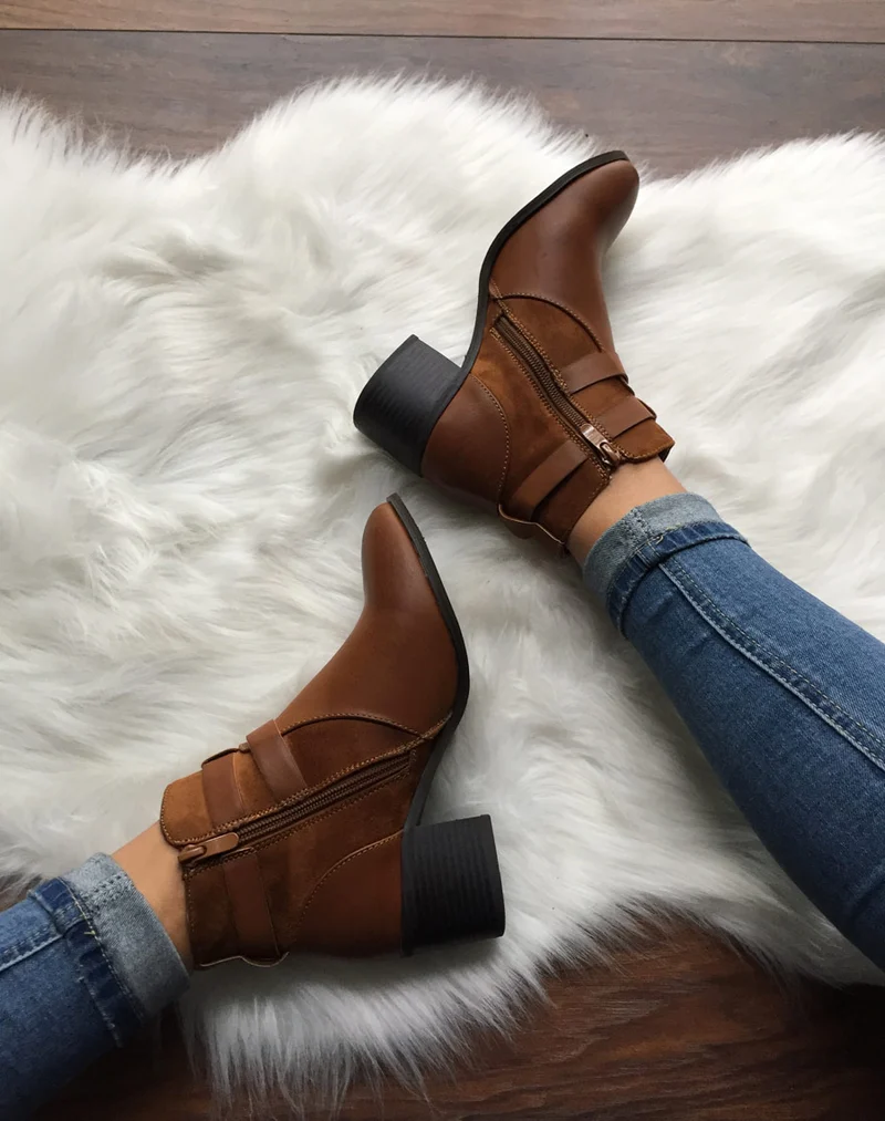 Bottines ajourées camel à talon moyen