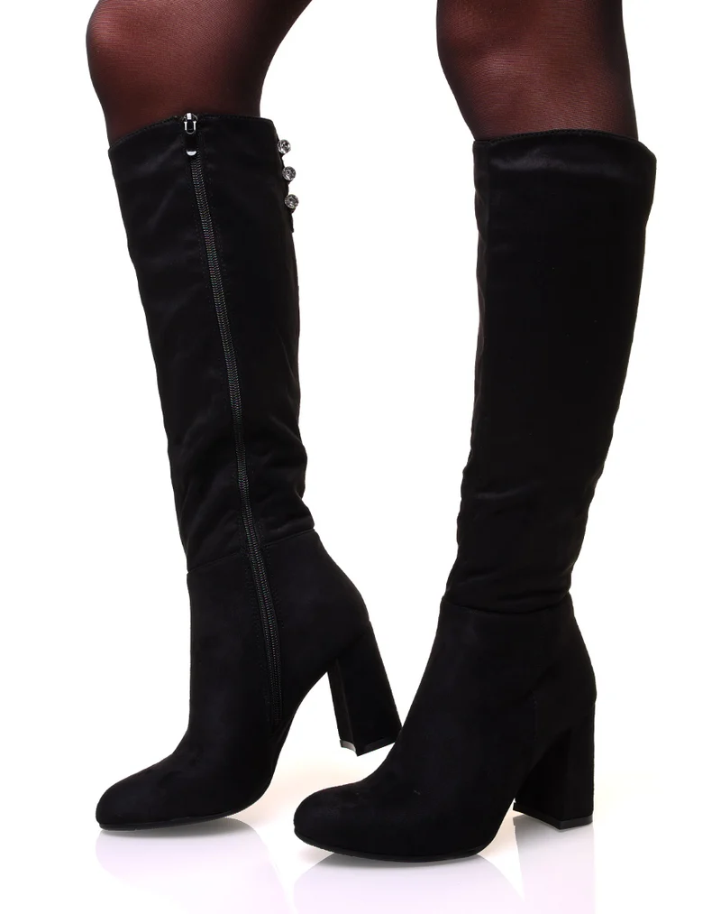 Bottes à talon en suédine noires