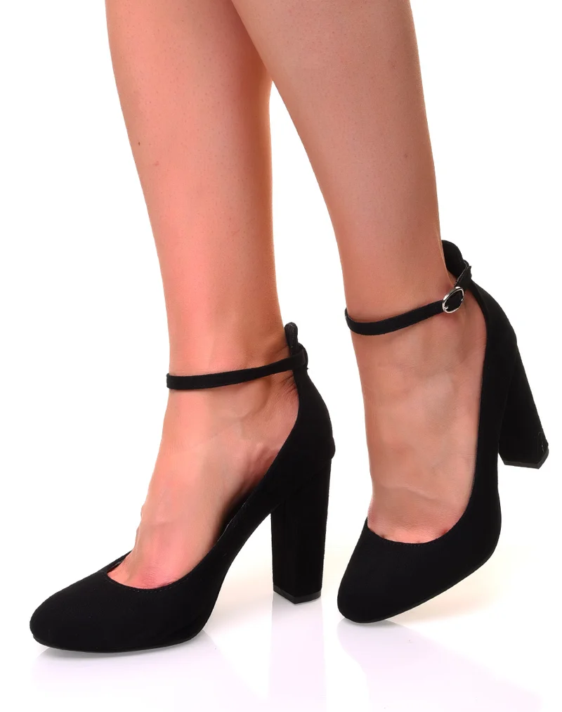 Escarpins en suédine noirs à talons hauts carrés