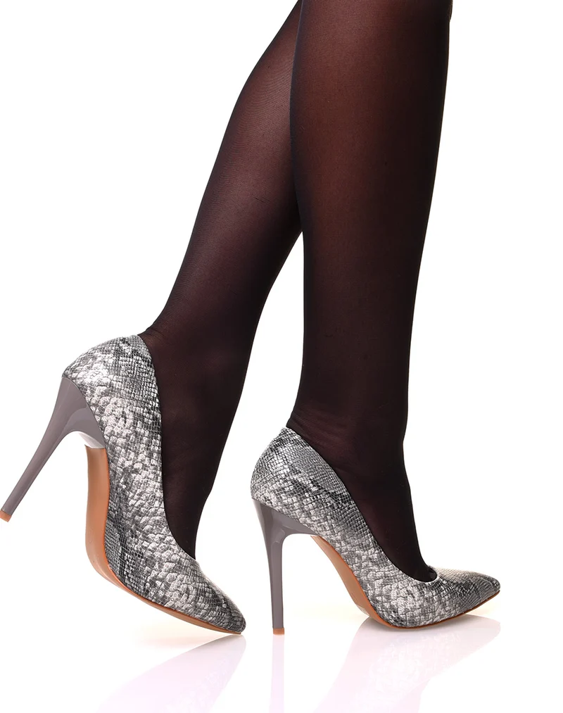 Escarpins motif serpent gris