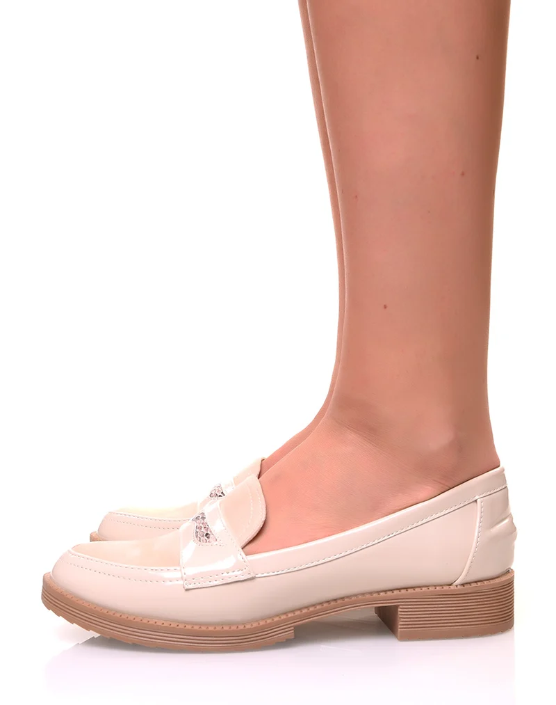 Mocassins beiges bi-matières détails python et résille