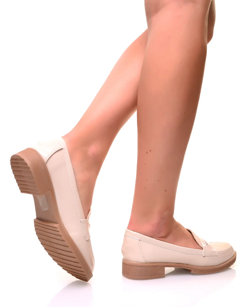Mocassins beiges bi-matières détails python et résille