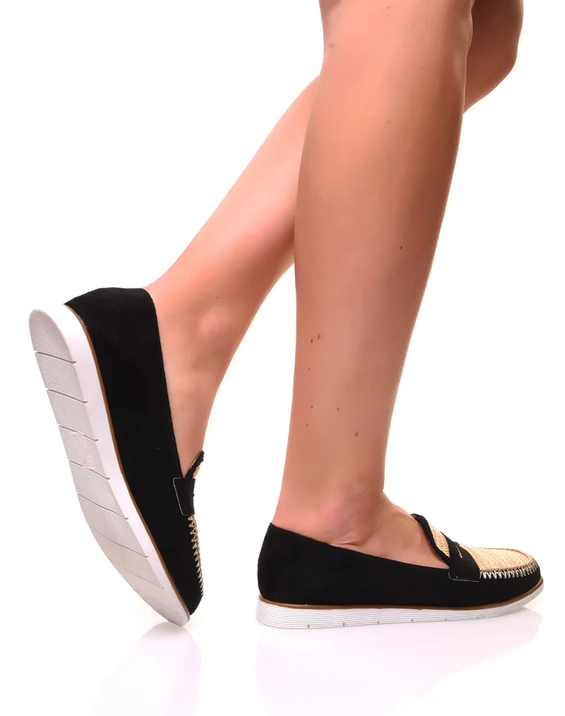 Mocassins en suédine noire et effet osier