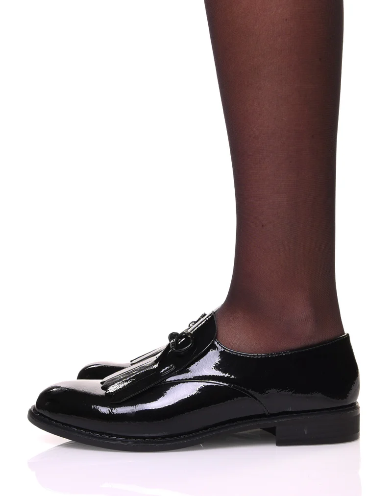 Derbies noires vernis à frange et nœud
