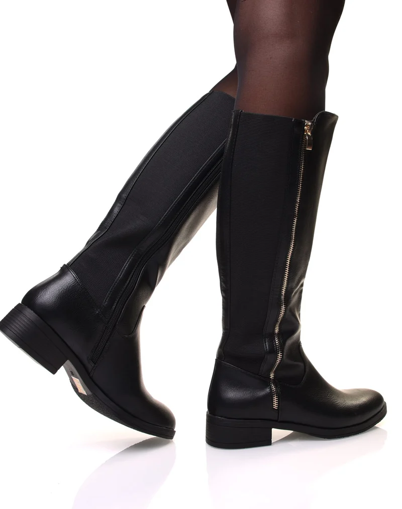 Bottes noires avec fermeture éclair dorée