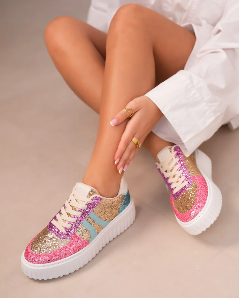 Basket femme multicolore pailletée avec semelle blanche