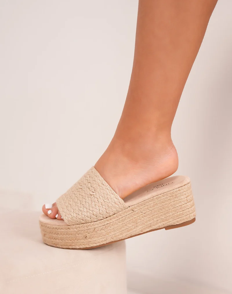 Mules FINDLAY femme beige tissées à talon compensé
