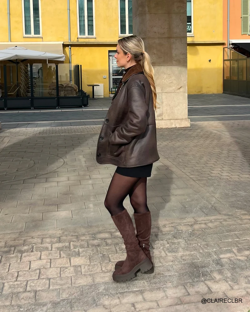 Bottes femme marron en suédine effet chaussette avec plateforme et talon carré