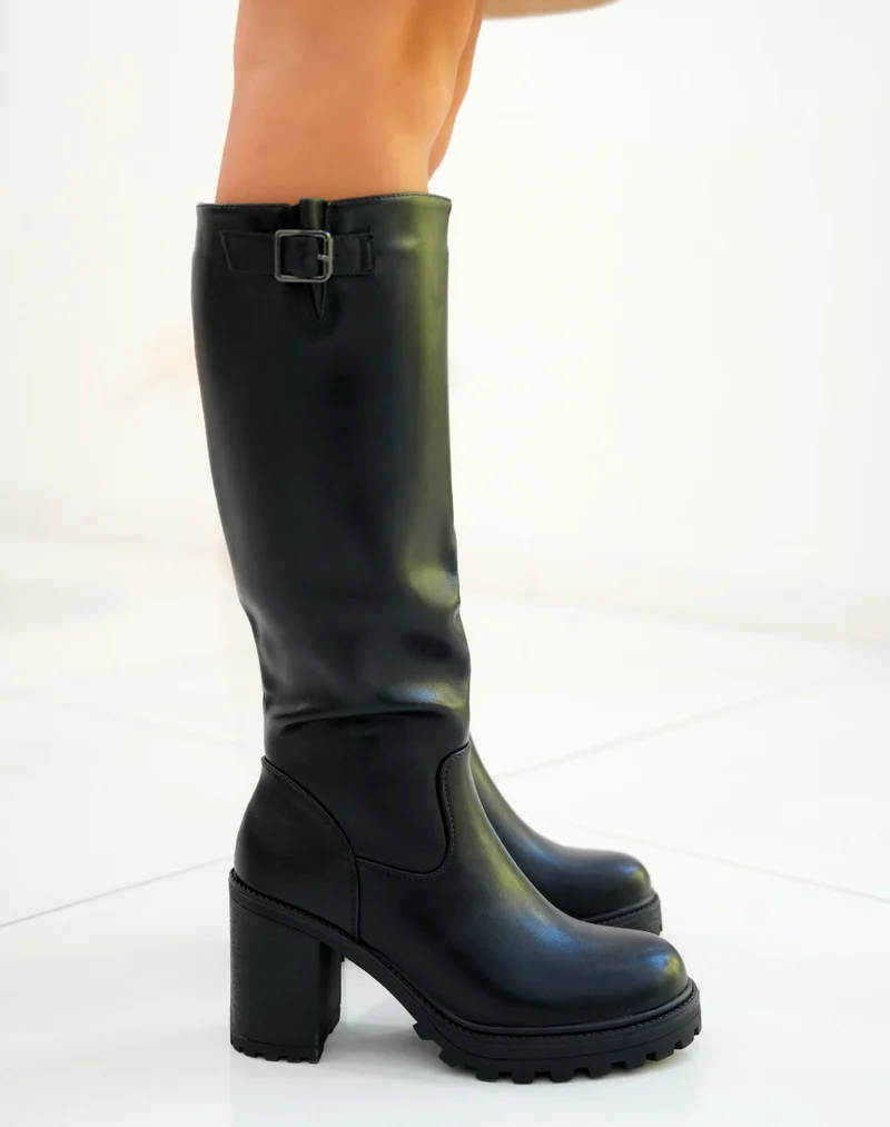 Bottes femme noires avec talon et semelle crantée