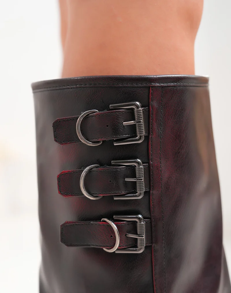 Bottes bordeaux effet délavé à talon carré et bout pointu