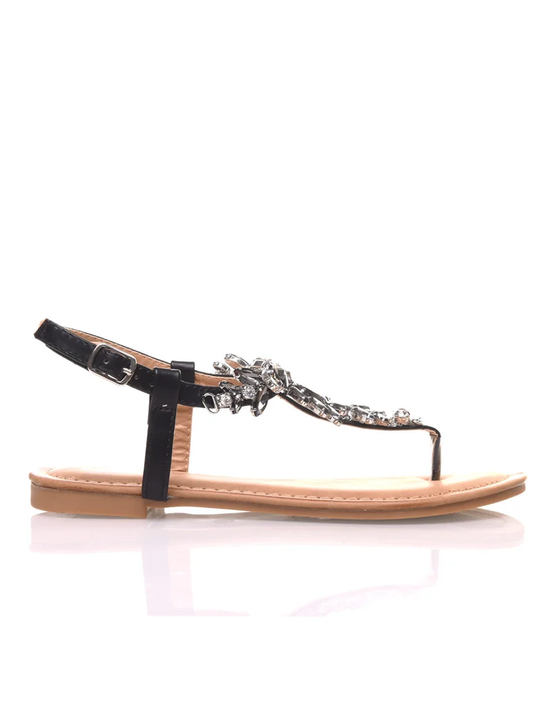 Nu pieds détail strass bijou noirs