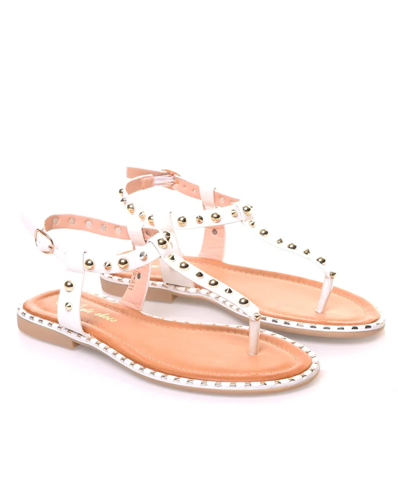Nu pieds blancs cloutés or