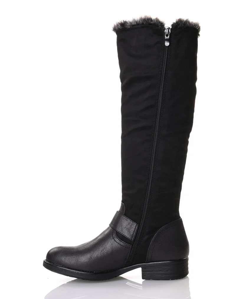 Bottes noires bi matières fourrées