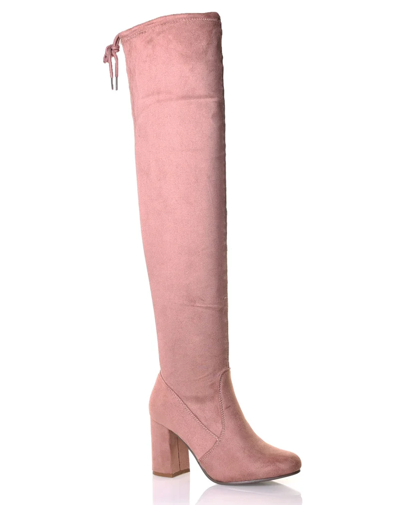 Cuissardes roses suédines à talons