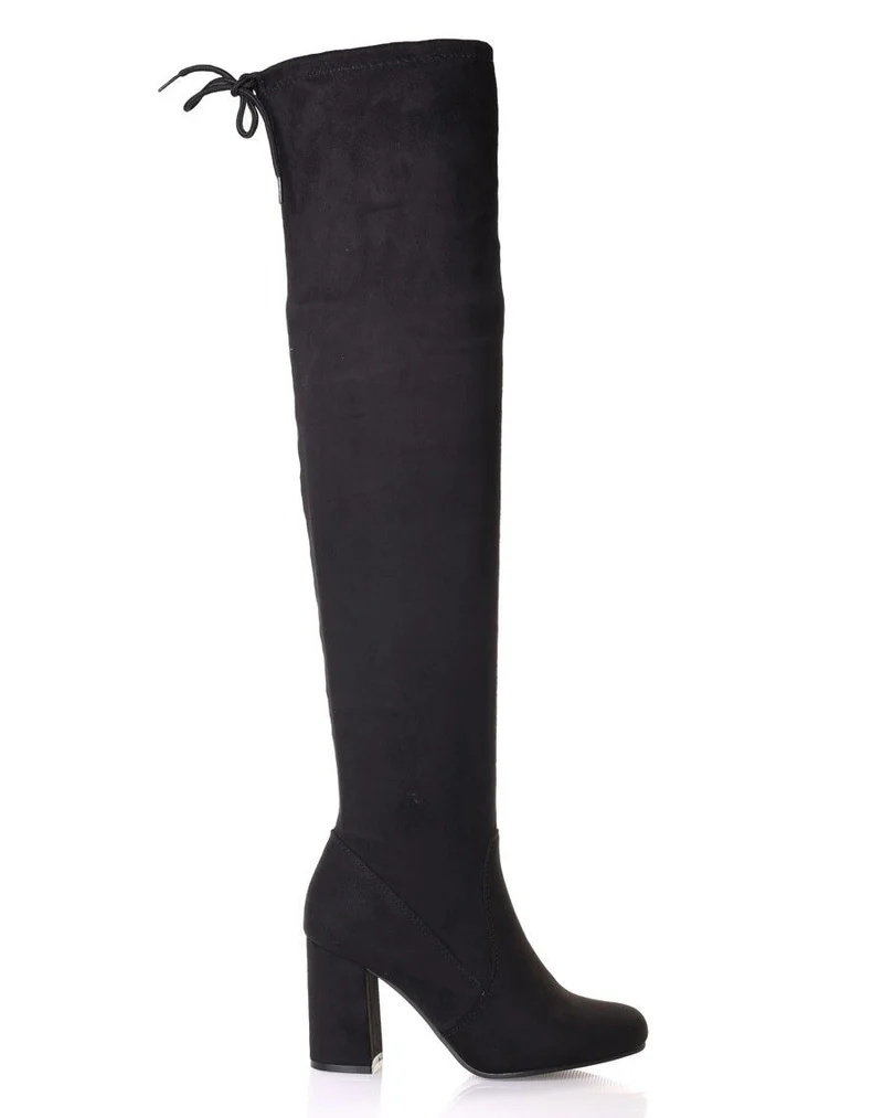 Cuissardes noires suédines à talons