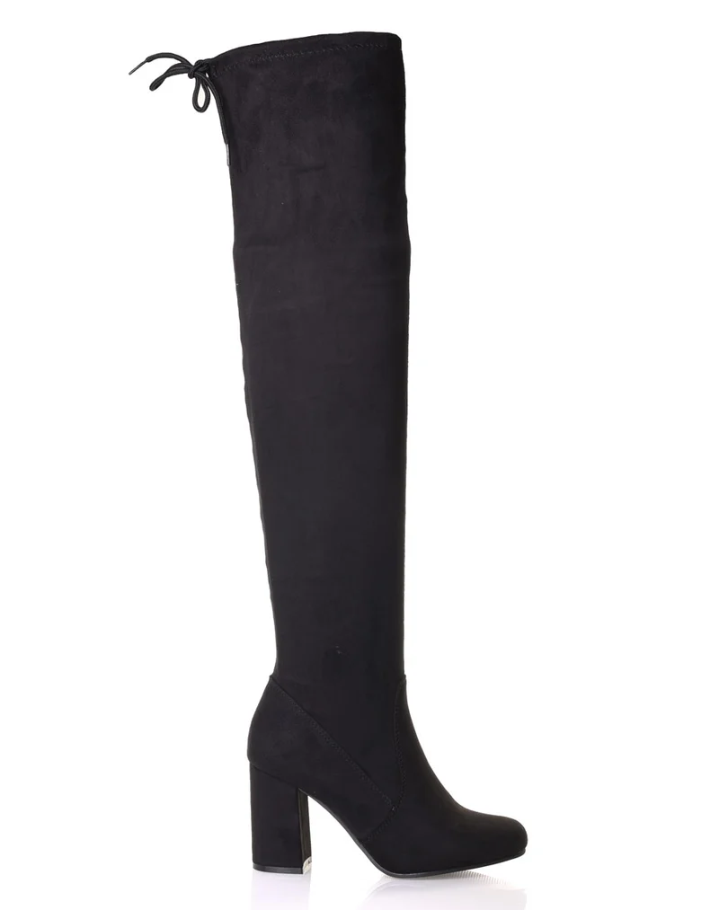 Cuissardes noires suédines à talons
