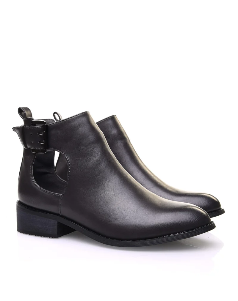 Bottines plates grises ajourées avec sangle