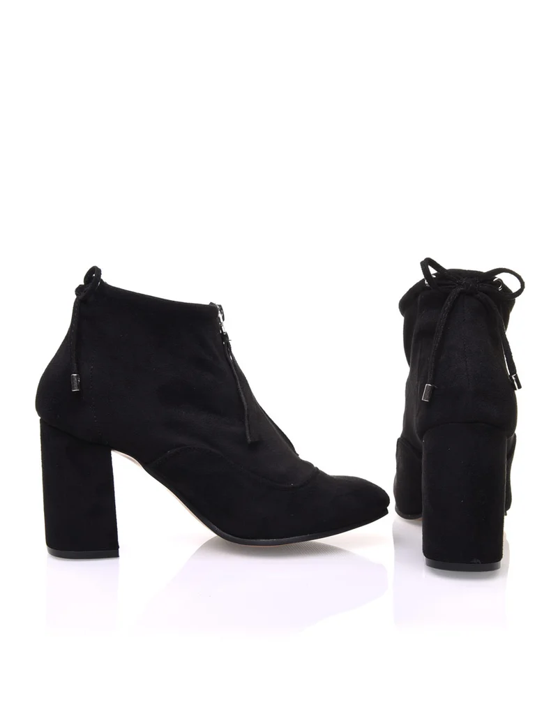 Bottines souples en suédine noires à talons hauts