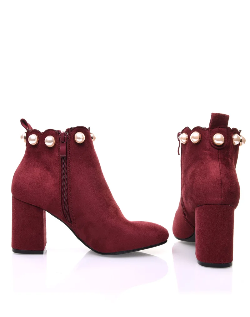 Bottines bordeaux bordées de perles