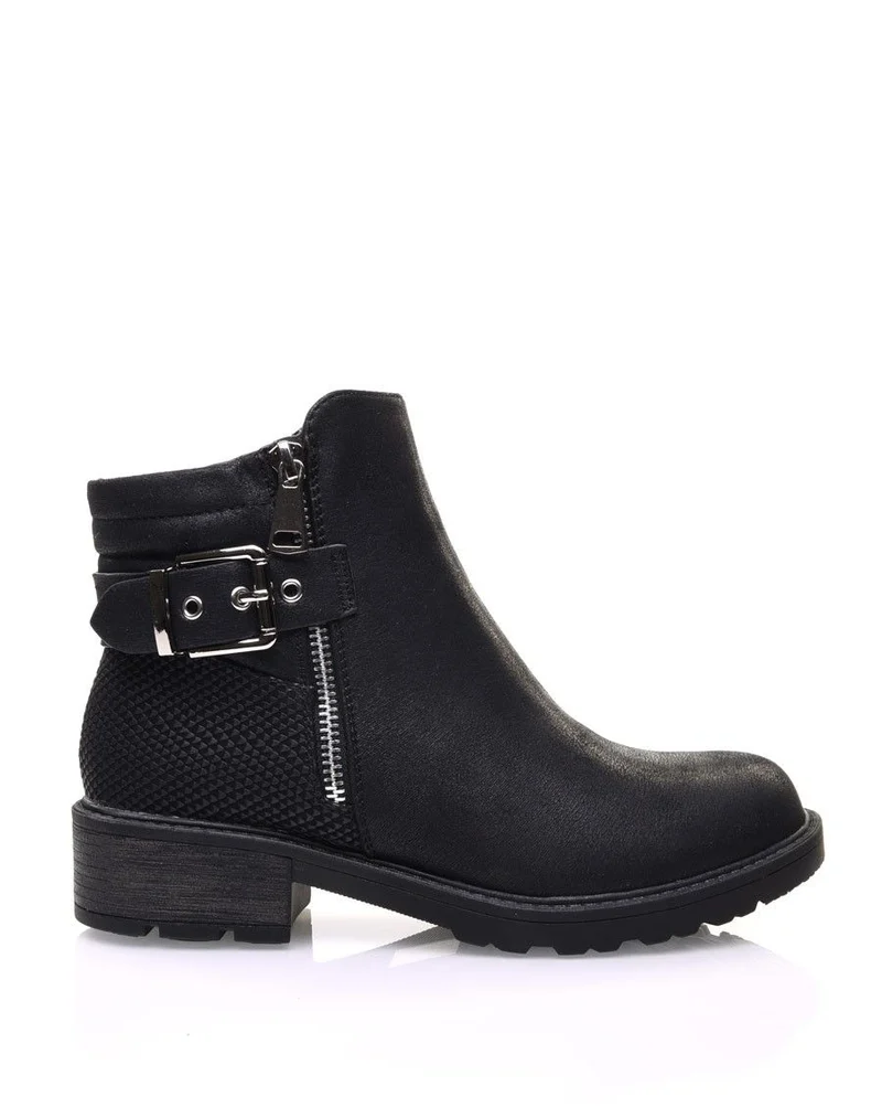 Bottines noires semelles crantées effet croco