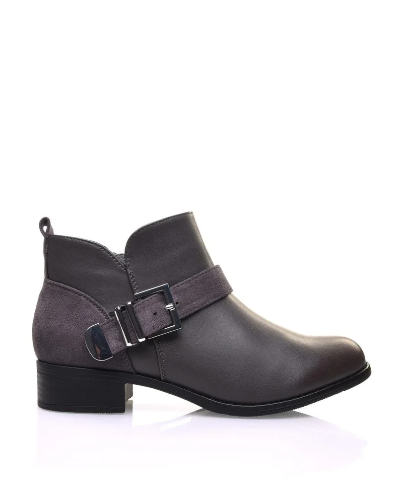 Bottines plates grises empiècements suédines