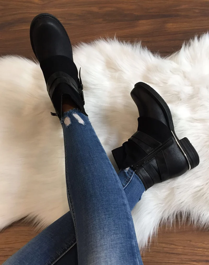 Bottines noires plates bi-matières